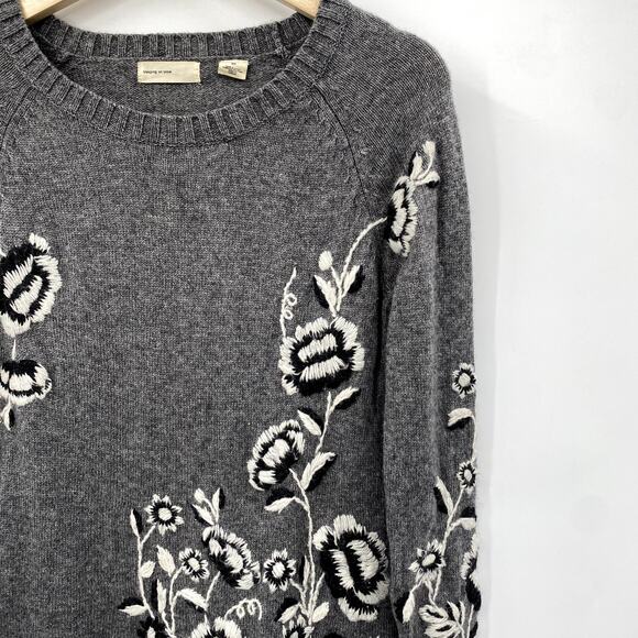 Anthropologie gray embroidered floral sweater - Picture 2 of 5